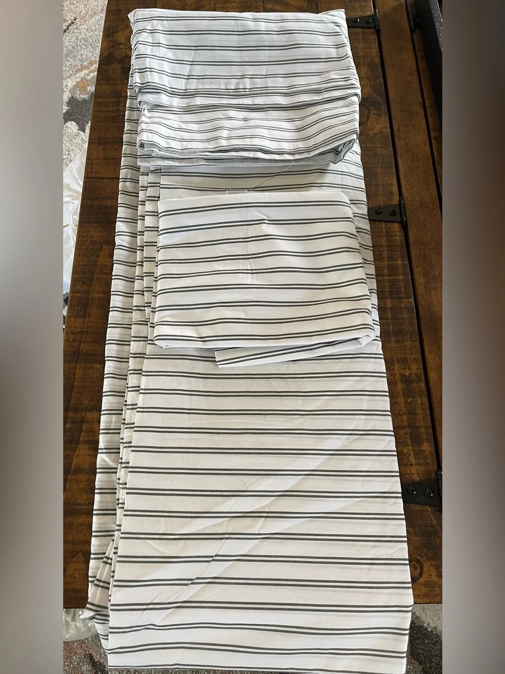 NEW Quince 100% Organic Cotton 3 Piece Stripe Duvet Set, F/Q (Dusty Olive/White)